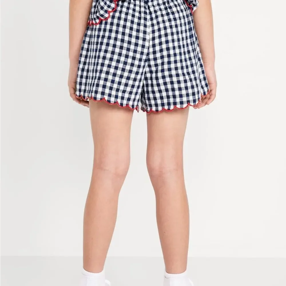 Old Navy Gingham Printed Double-Weave Scallop-Trim Shorts